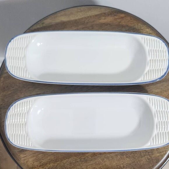 Pfaltzgraff White and Blue 4 Vintage Cracker Plates Corn Cob Hostess Trays - Picture 5 of 11